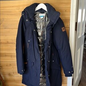 Navy Blue Hooded Parka Coat
